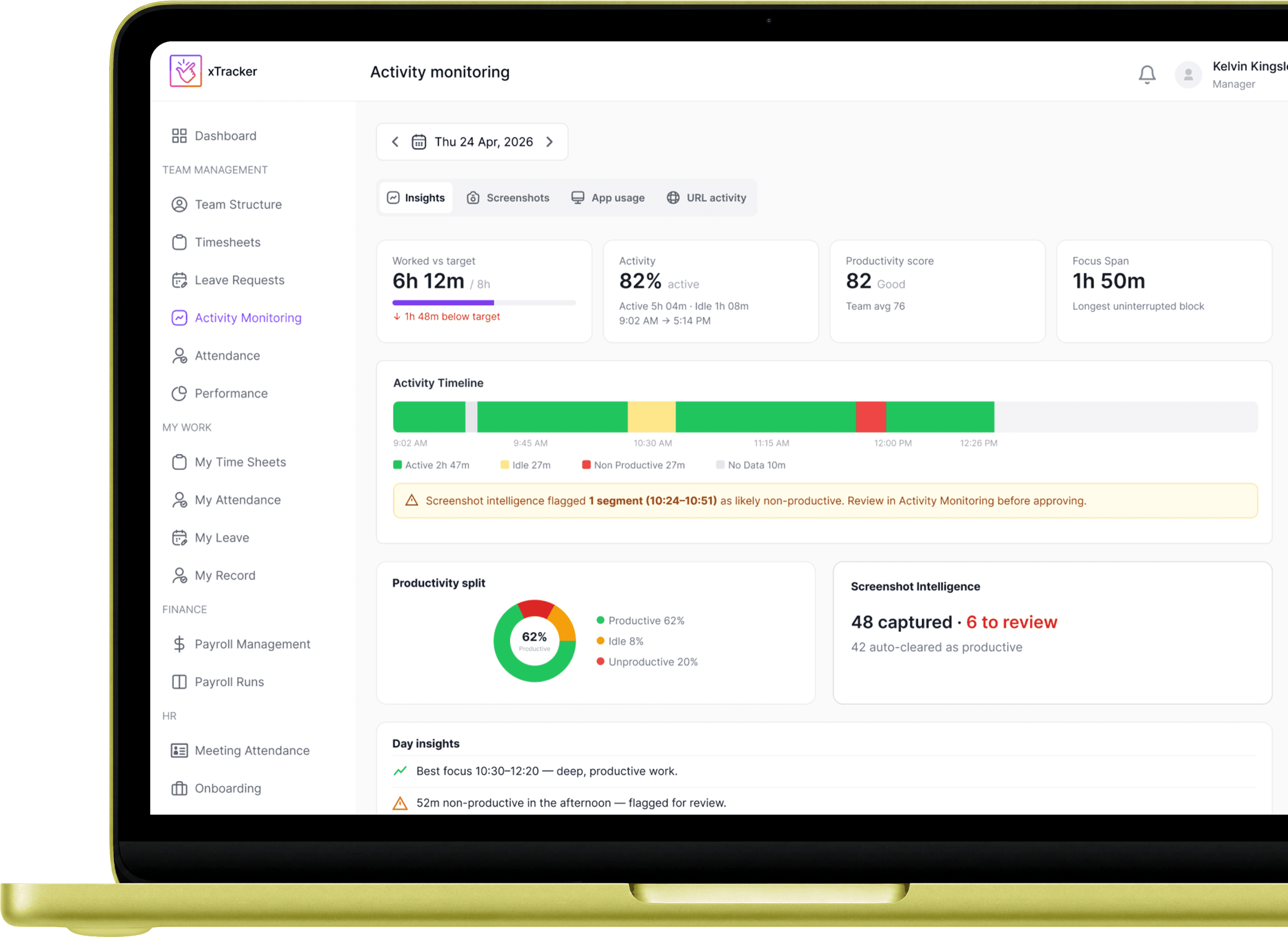 Laptop showing your own activity monitoring insights